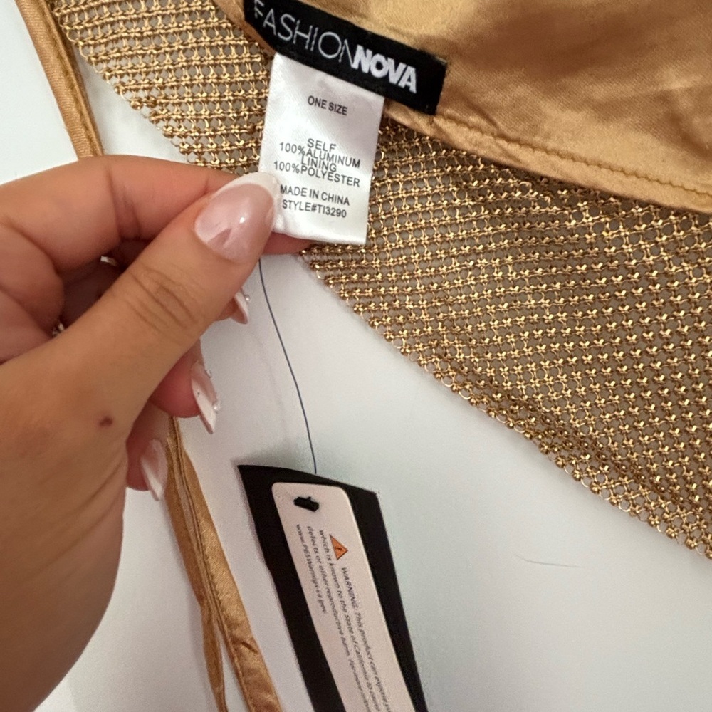 Fashion Nova Gold Rhinestone Mesh Top - Picture 13 of 14